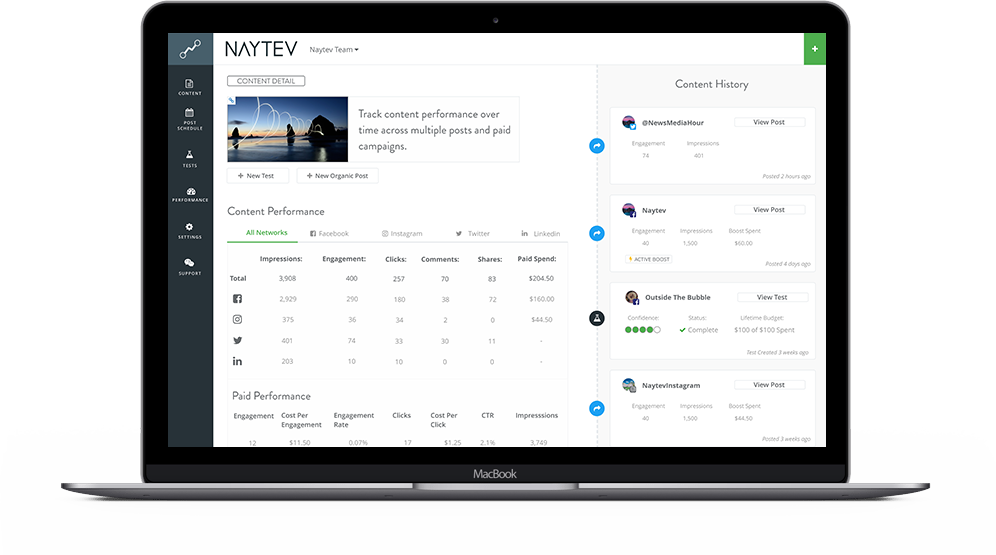 Naytev platform interface showing unified social analytics and automation